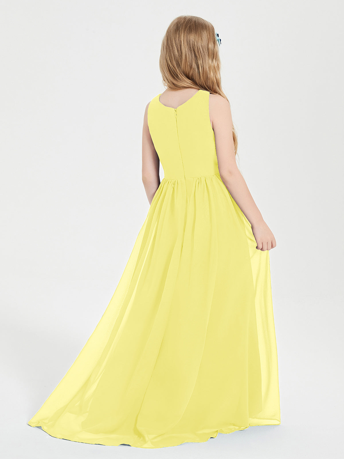 Asymmetrical Junior Bridesmaid Dresses with Scoop Neckline Lemon